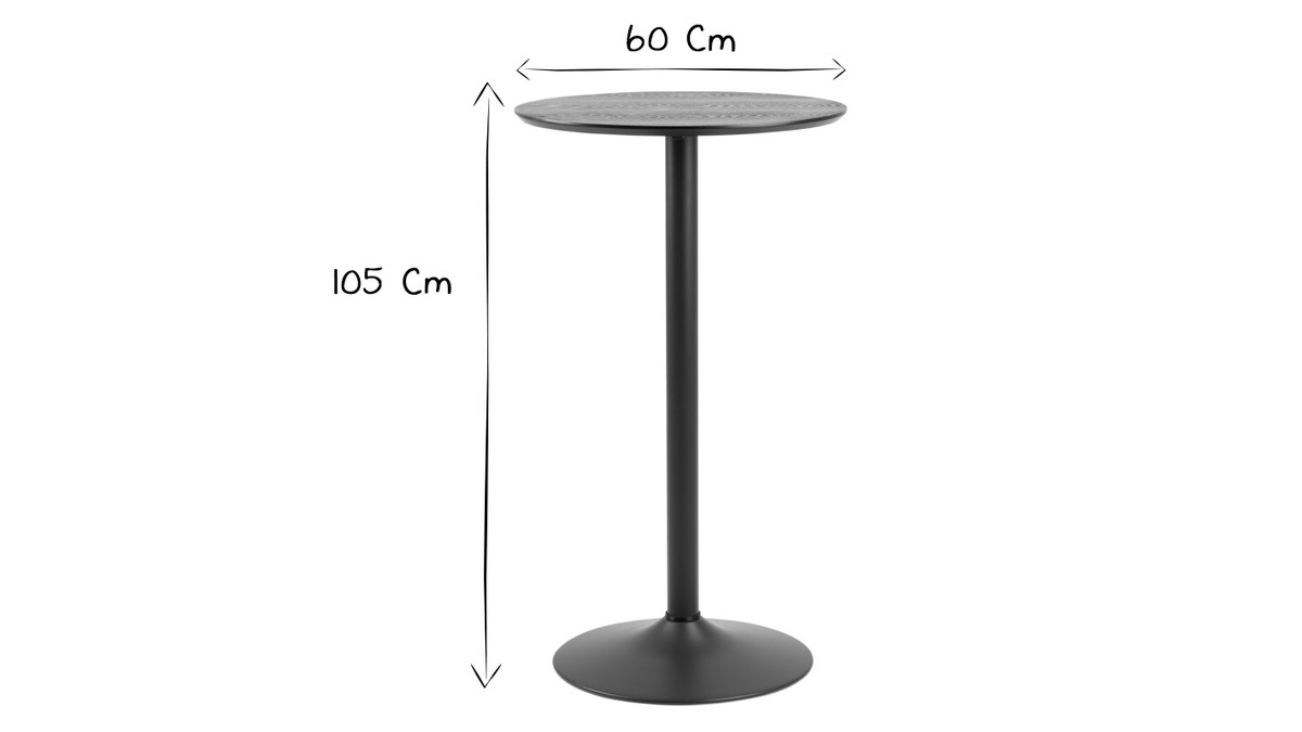 Tavolino da bar rotondo legno nero e metallo D60 cm KALI