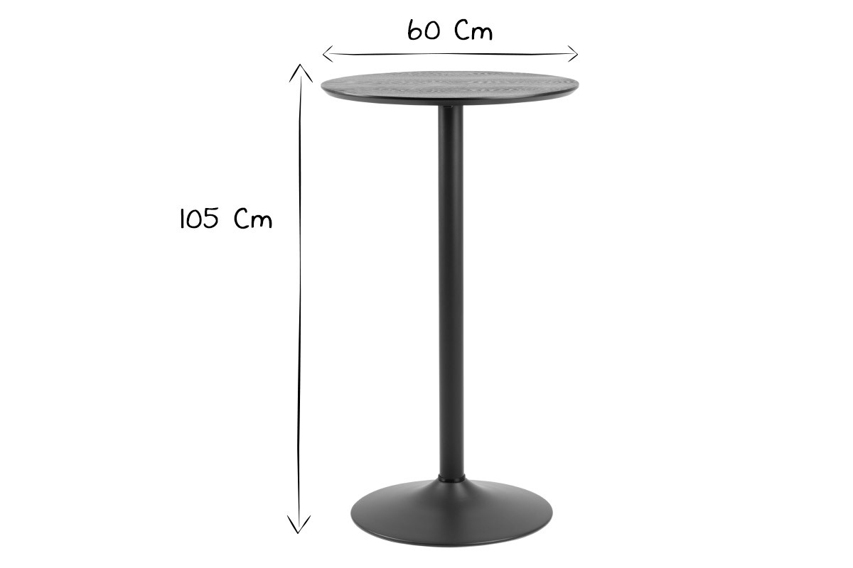 Tavolino da bar rotondo legno nero e metallo D60 cm KALI
