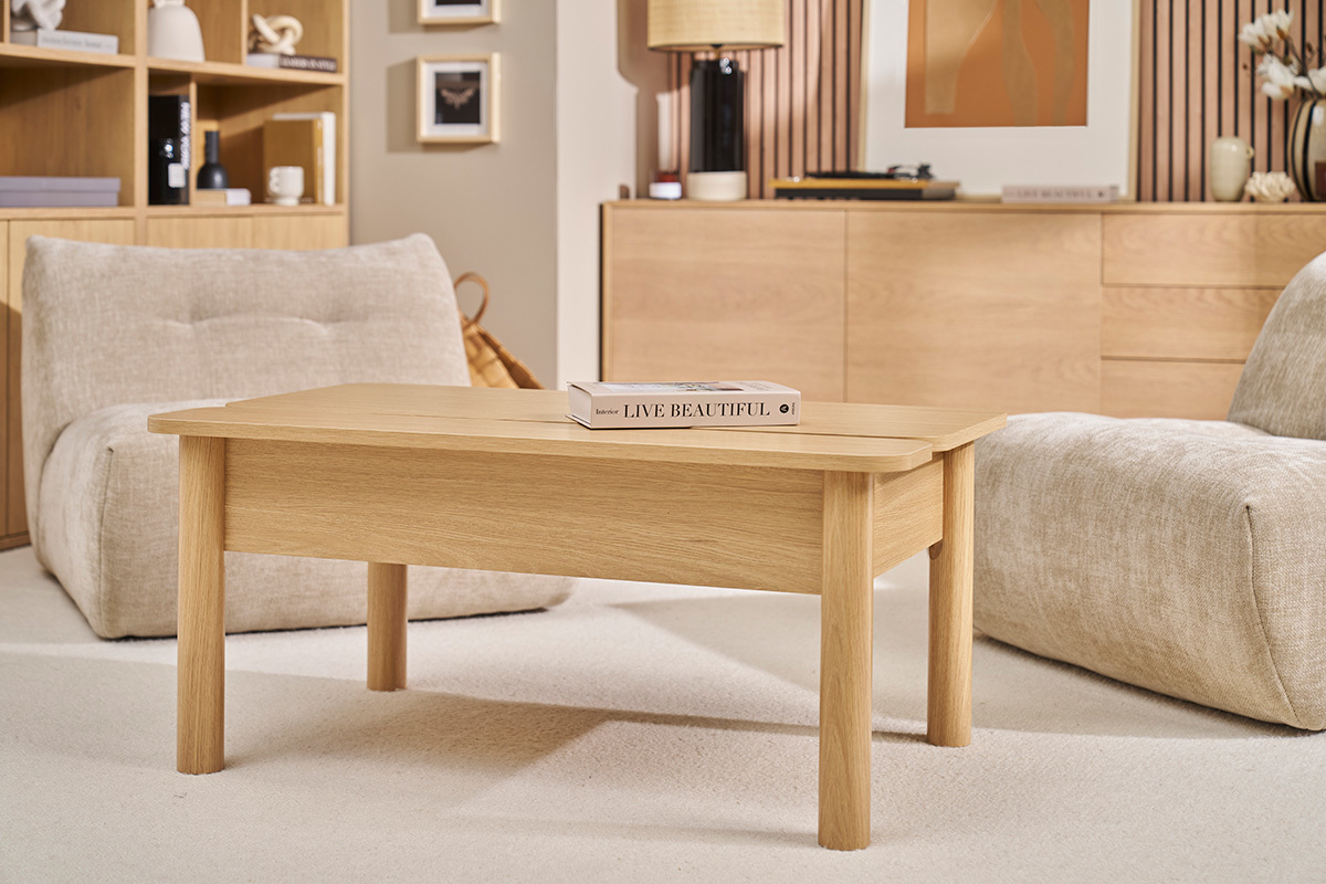 Tavolino da caff alzabile finitura legno rovere L100 cm BOLSO