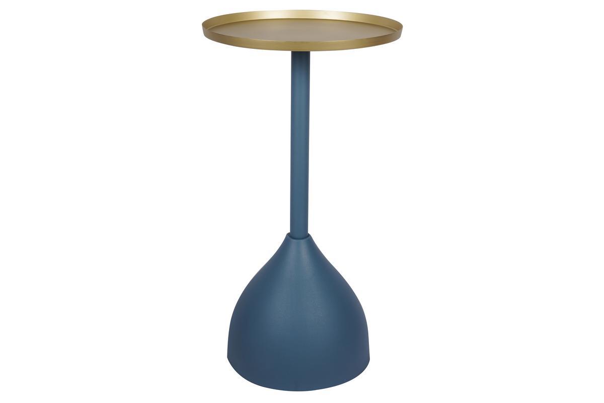 Tavolino da caff design in metallo blu petrolio opaco e ripiano dorato RAMSES