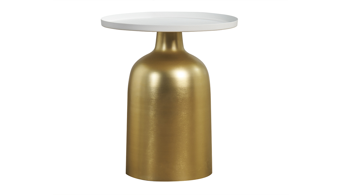 Tavolino da caff design rotondo in metallo dorato e ripiano bianco opaco RAMSES