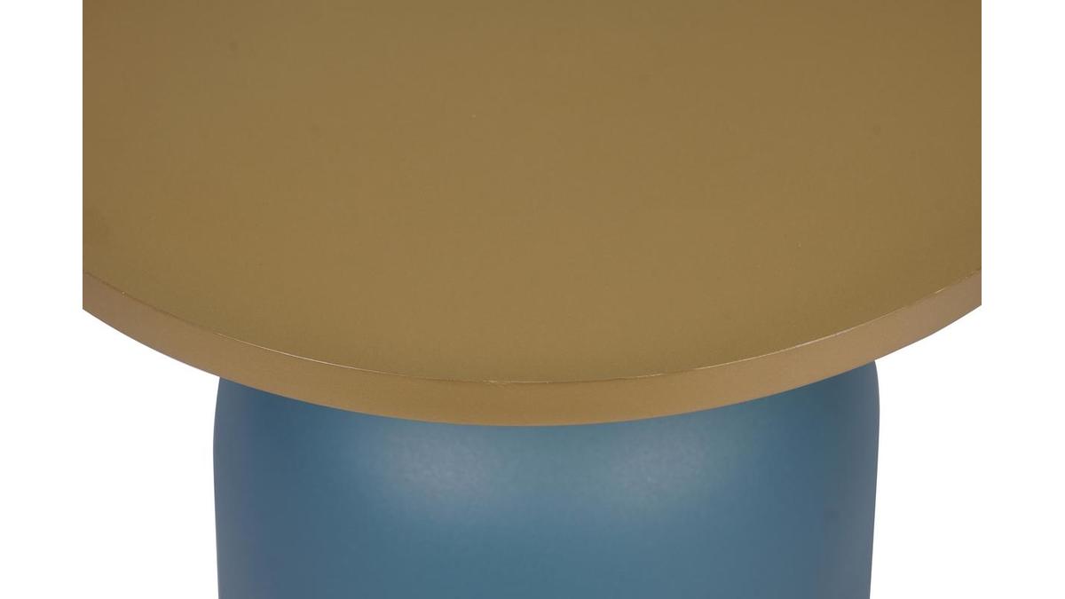 Tavolino da caff design tondo in metallo blu petrolio opaco e ripiano dorato RAMSES