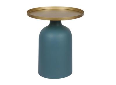 Tavolino da caffè design tondo in metallo blu petrolio opaco e ripiano dorato RAMSES