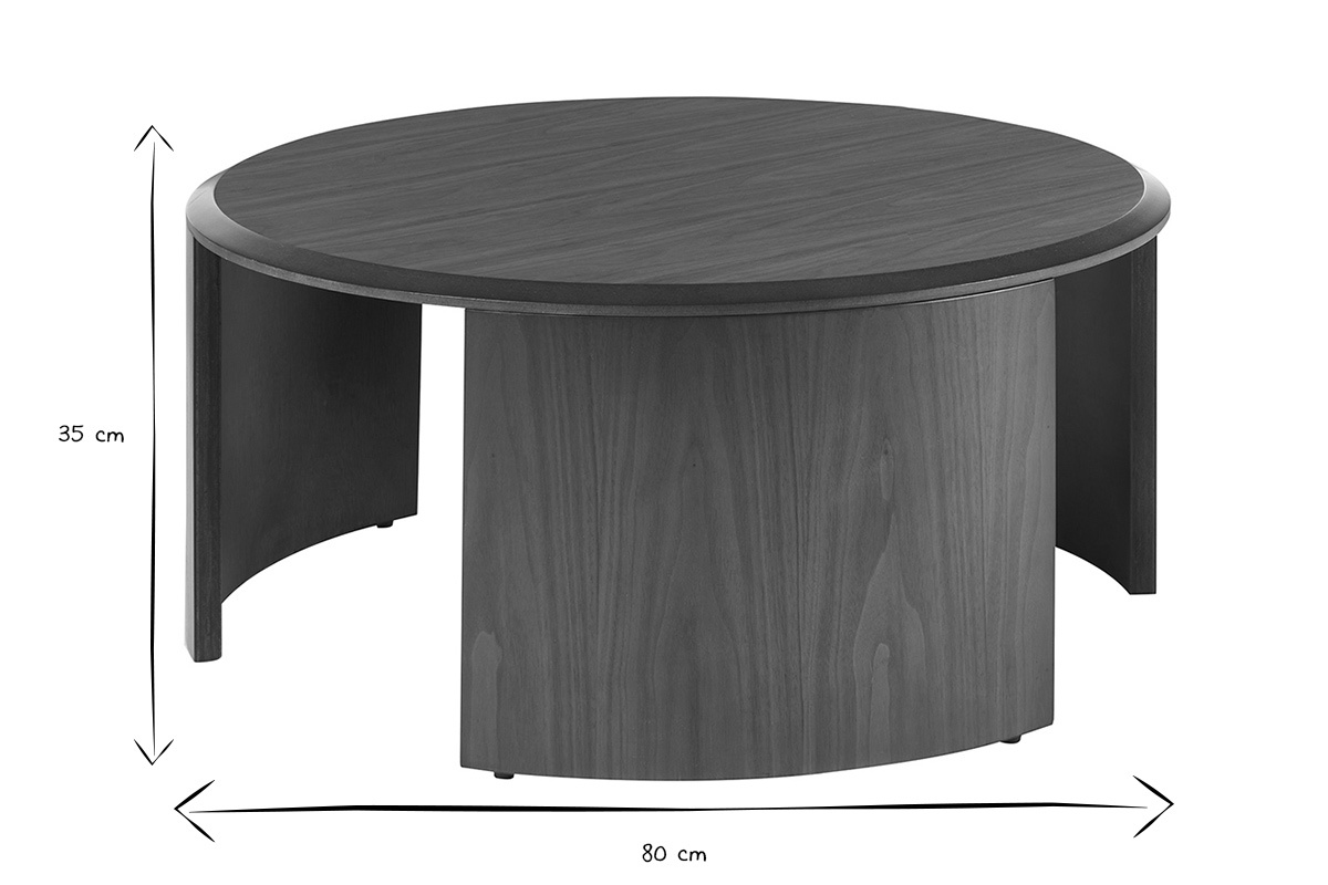 Dimensioni del tavolino basso rotondo ZAHRA in nero e bianco, diametro 80 cm, altezza 35 cm.