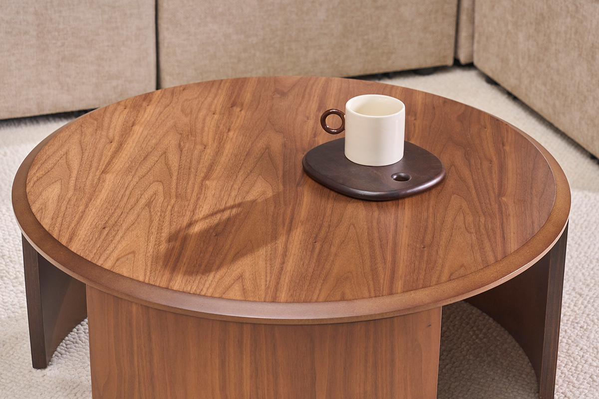 Tavolino da caff� di design rotondo in legno scuro noce D80 cm ZAHRA
