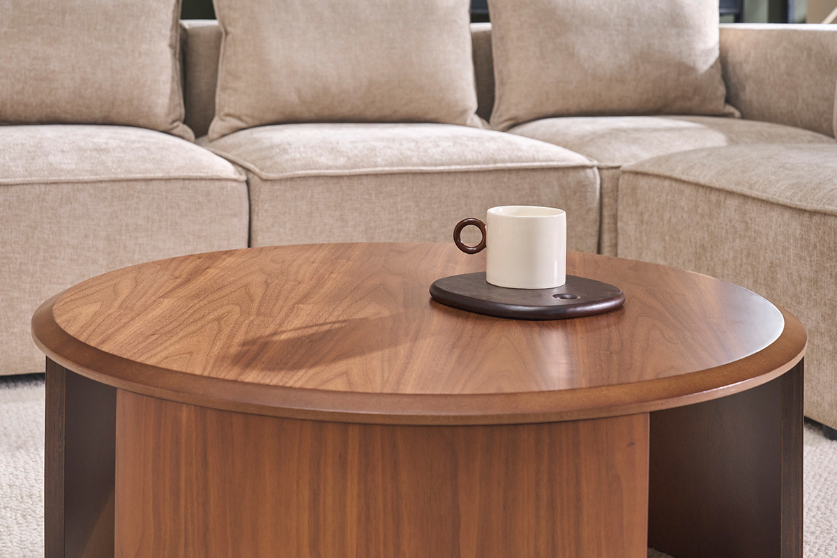 Tavolino da caff� di design rotondo in legno scuro noce D80 cm ZAHRA