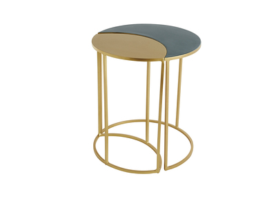 Tavolino da caffè in metallo laccato blu petrolio e dorato TOSCANE