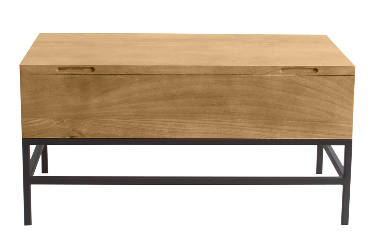Tavolino da caff industriale sollevabile in legno massello di mango e metallo nero L90 cm YPSTER