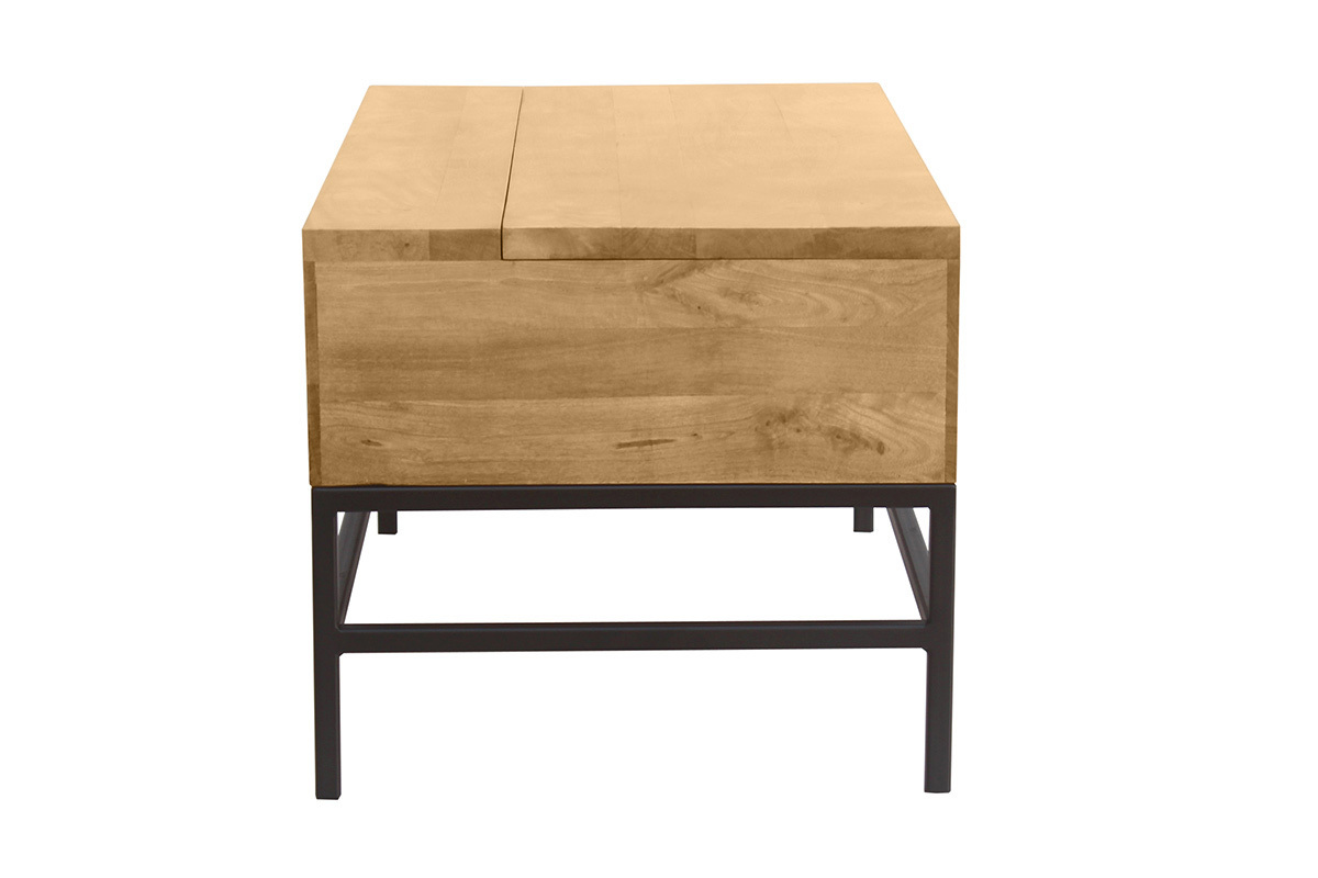 Tavolino da caff industriale sollevabile in legno massello di mango e metallo nero L90 cm YPSTER
