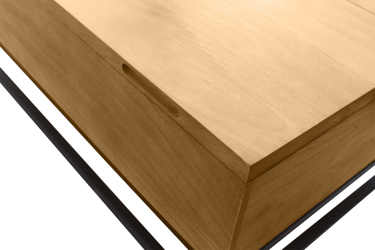 Tavolino da caff industriale sollevabile in legno massello di mango e metallo nero L90 cm YPSTER