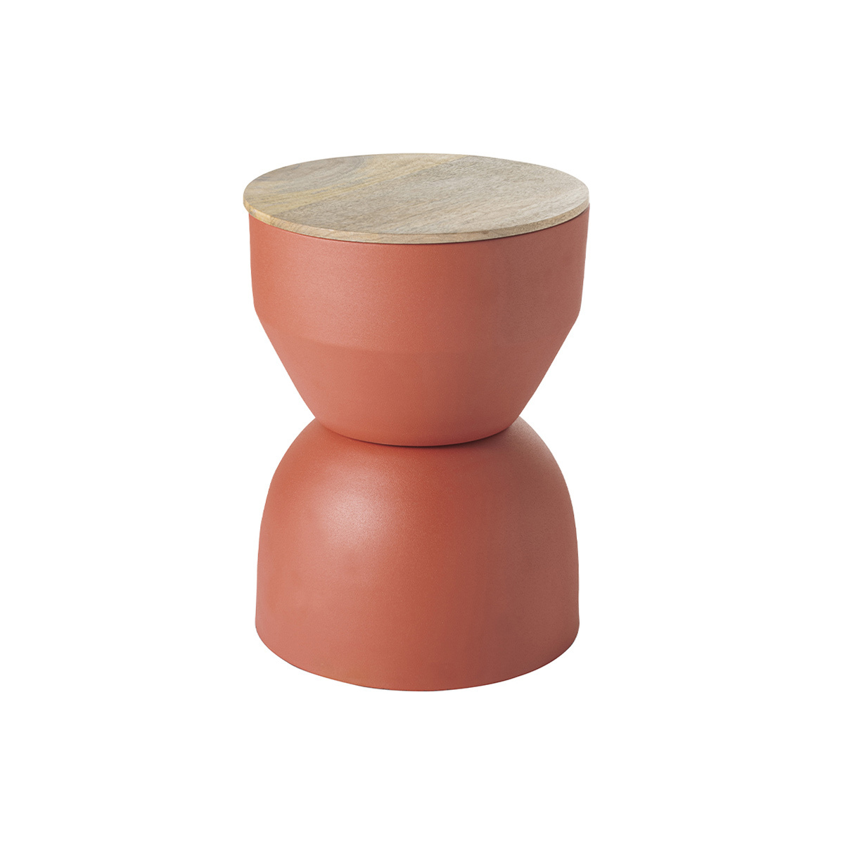 Tavolino da caffè rotondo design con struttura in metallo color bruciato e legno massello di mango D30 cm YOYO