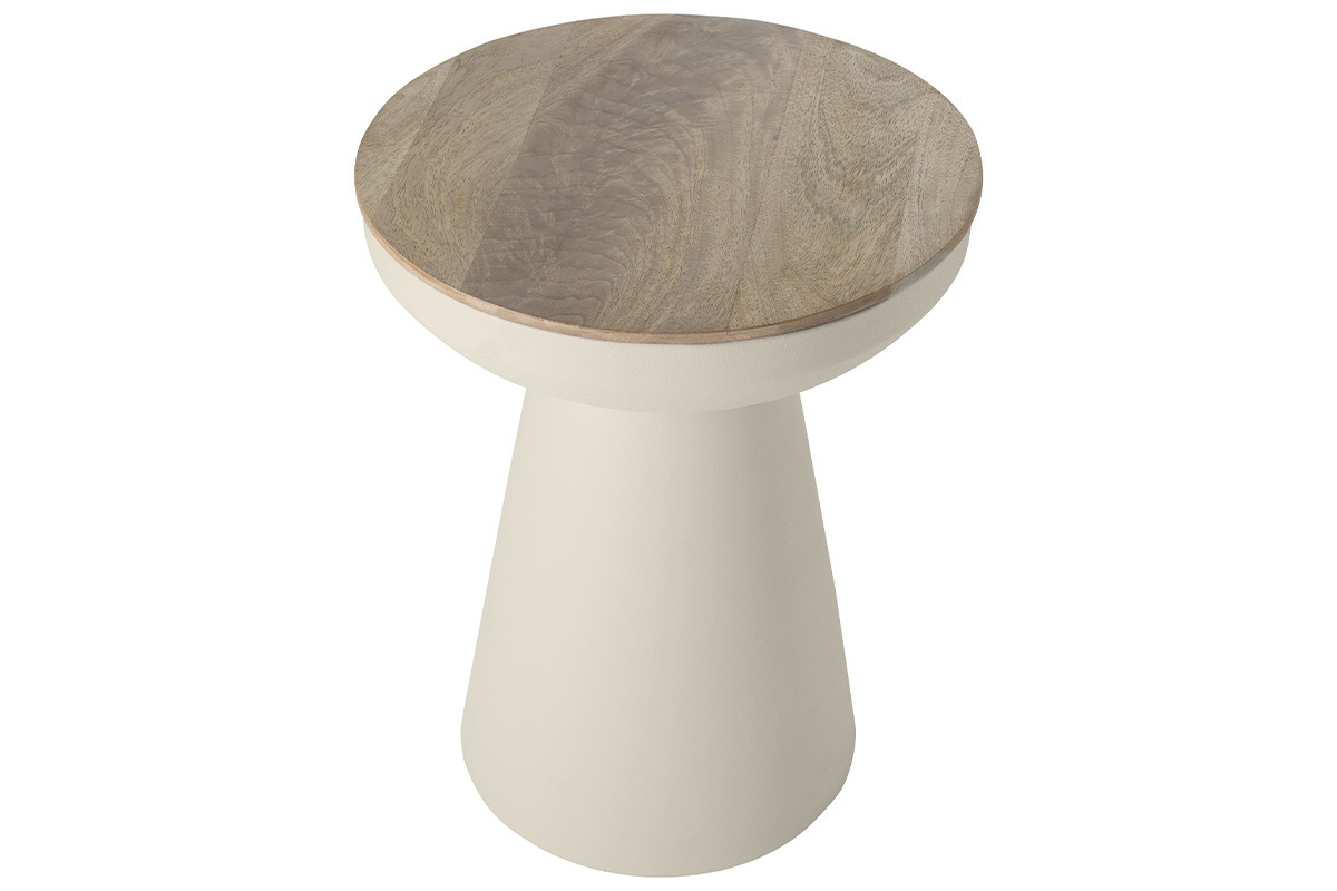 Tavolino da caff rotondo design con struttura in metallo cru e legno massello di mango H52 cm TAM
