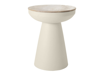 Tavolino da caffè rotondo design con struttura in metallo écru e legno massello di mango H52 cm TAM