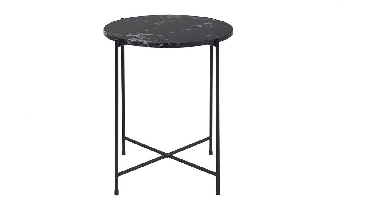 Tavolino da caff rotondo design nero in marmo e metallo D42 cm SARDA