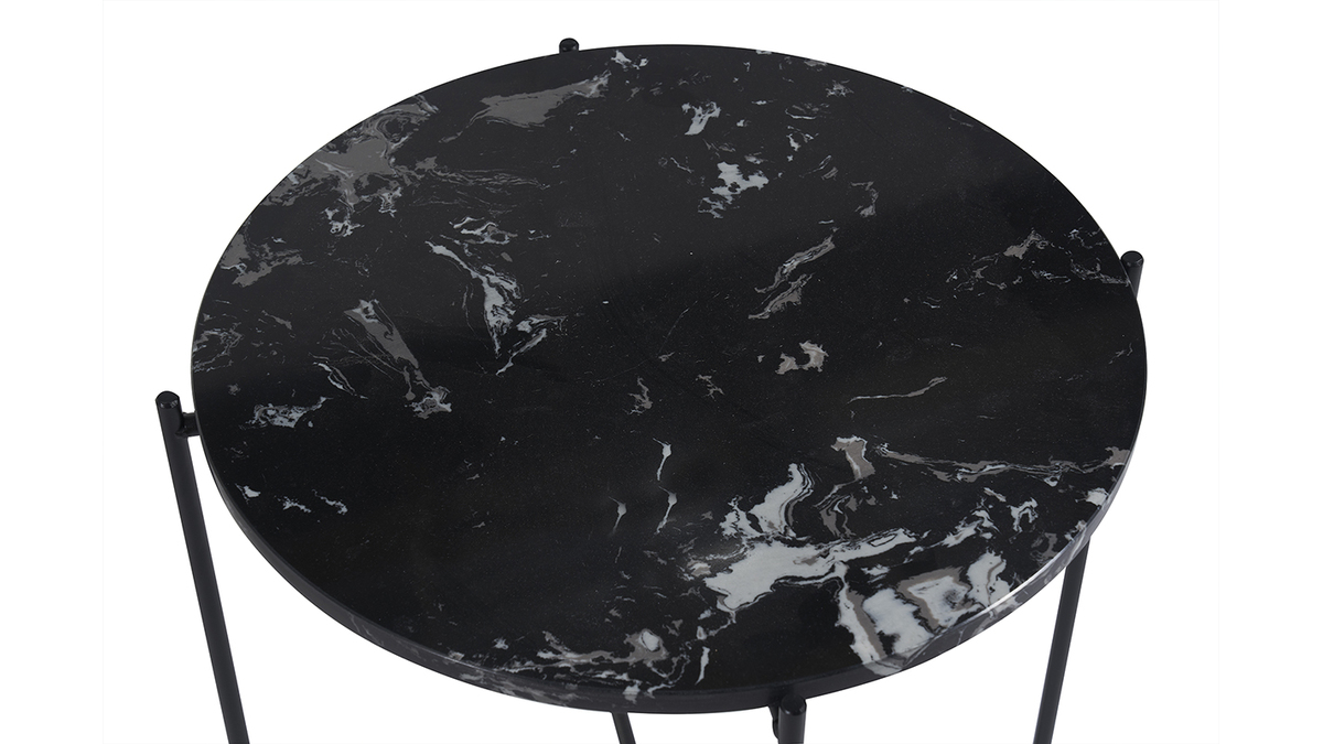 Tavolino da caff rotondo design nero in marmo e metallo D42 cm SARDA