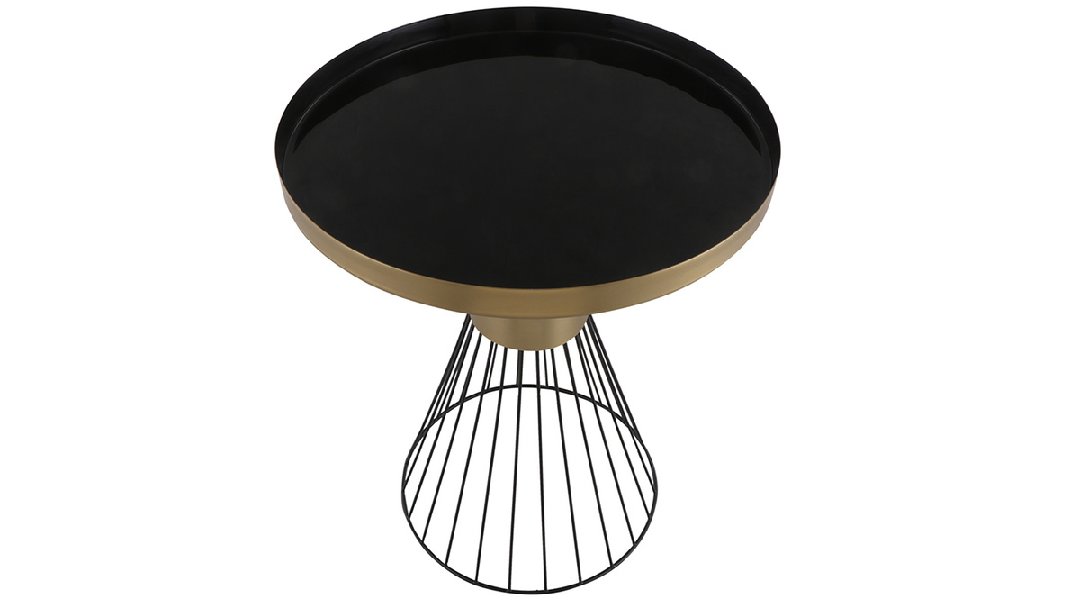 Tavolino da caff rotondo in acciaio laccato nero e oro D41 cm SPLEEN