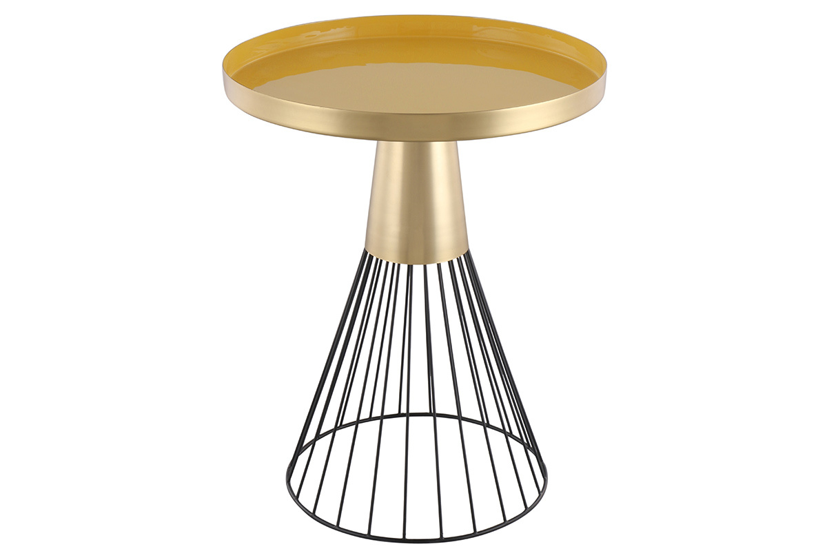 Tavolino da caff rotondo in acciaio laccato senape e oro D41 cm SPLEEN