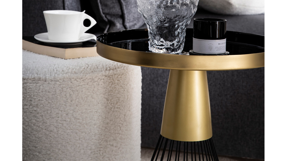 Tavolino da caff rotondo in acciaio laccato senape e oro D41 cm SPLEEN