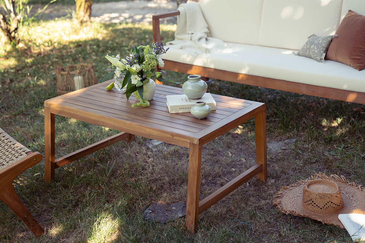 Tavolino da giardino rettangolare in legno massello di teak L100 cm SUNDA