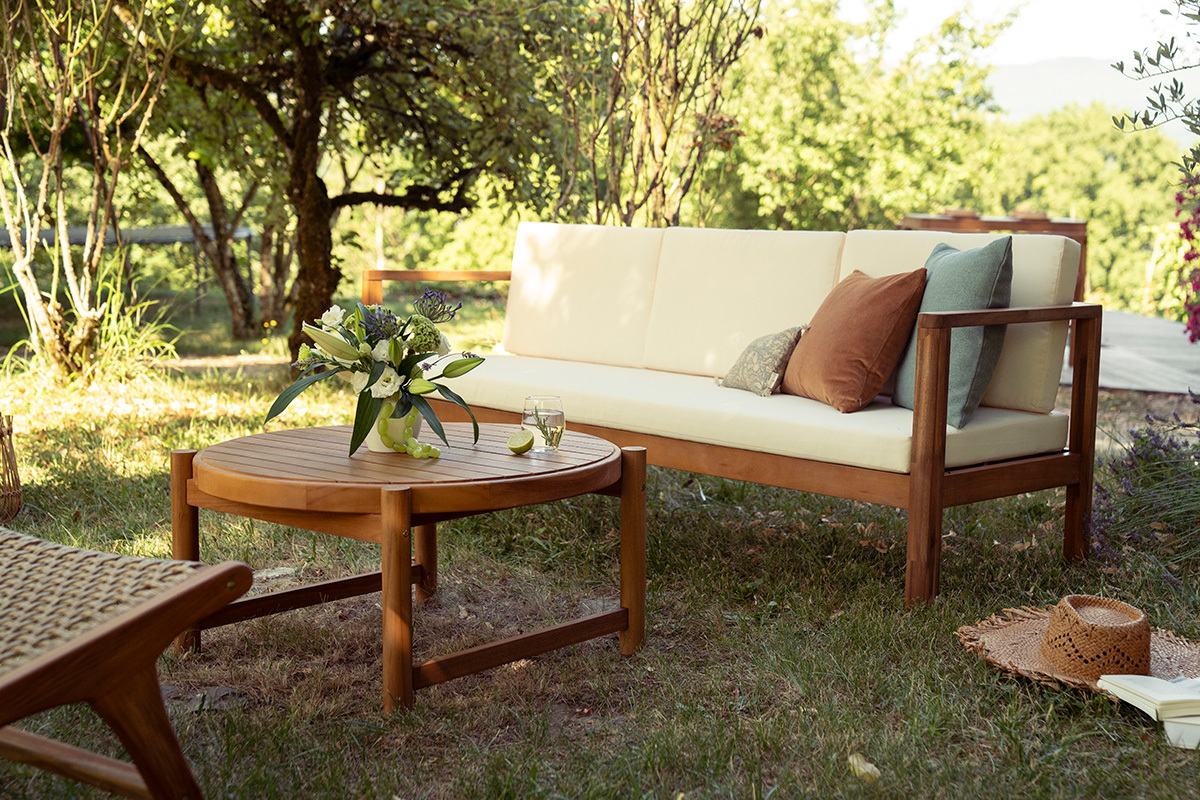 Tavolino da giardino rotondo in legno massello di teak D80 cm MOANA