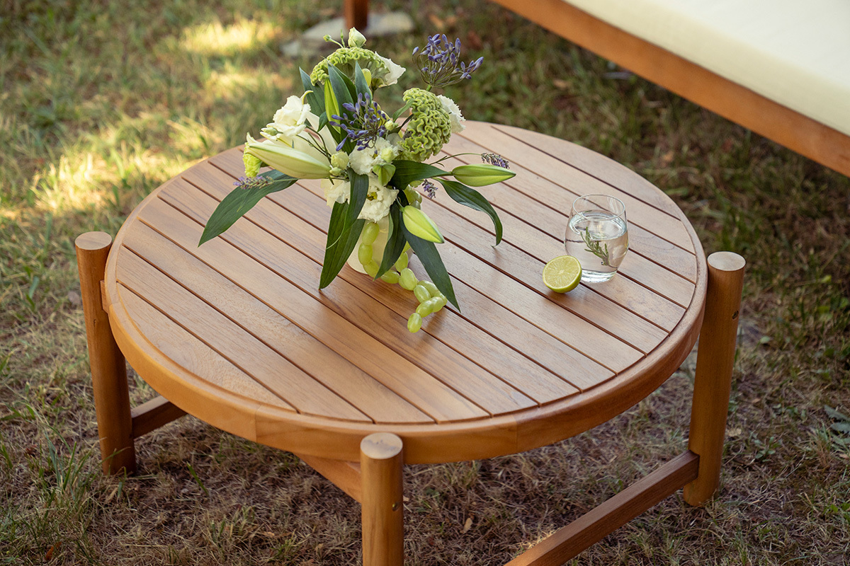 Tavolino da giardino rotondo in legno massello di teak D80 cm MOANA
