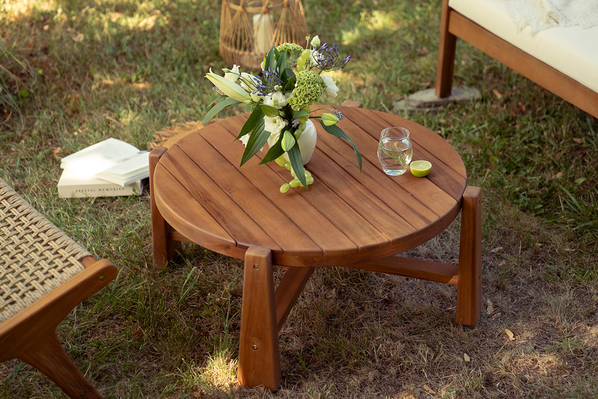 Tavolino da giardino rotondo in legno massello di teak D82 cm CAROLINA