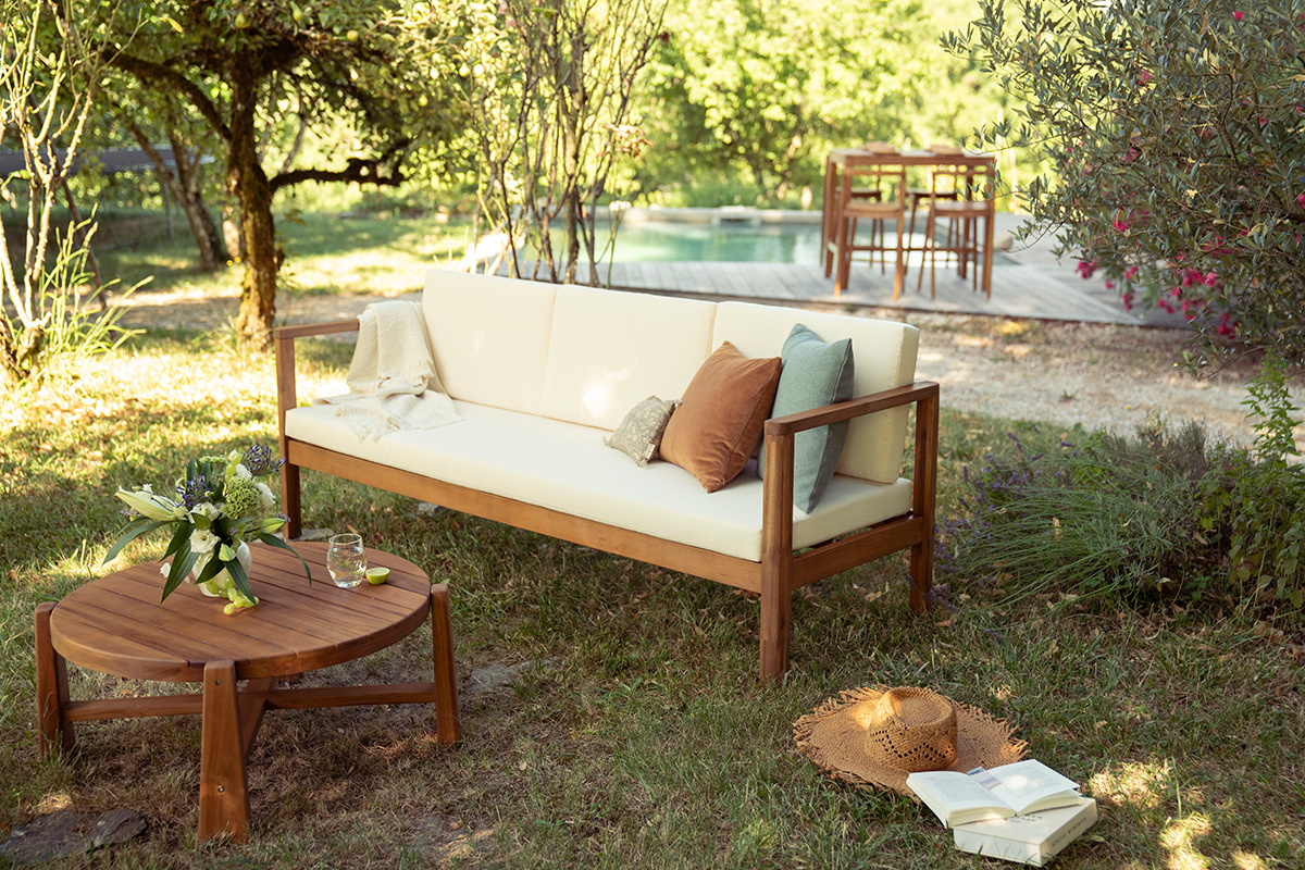 Tavolino da giardino rotondo in legno massello di teak D82 cm CAROLINA