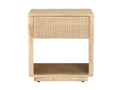 Tavolino da notte con cassetto in legno chiaro di mango massiccio ALDA
