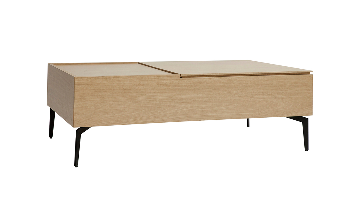 Tavolino da salotto alzabile in legno chiaro e metallo nero L102,5 SEDA