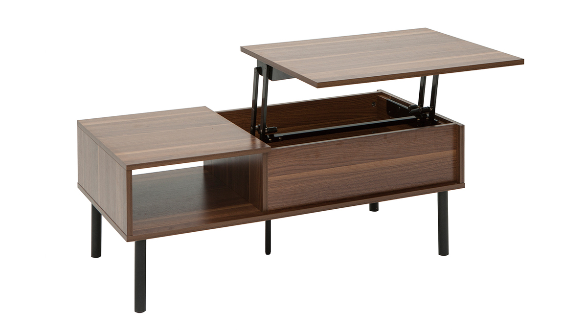 Tavolino da salotto alzabile in legno scuro e metallo L100 cm KANE
