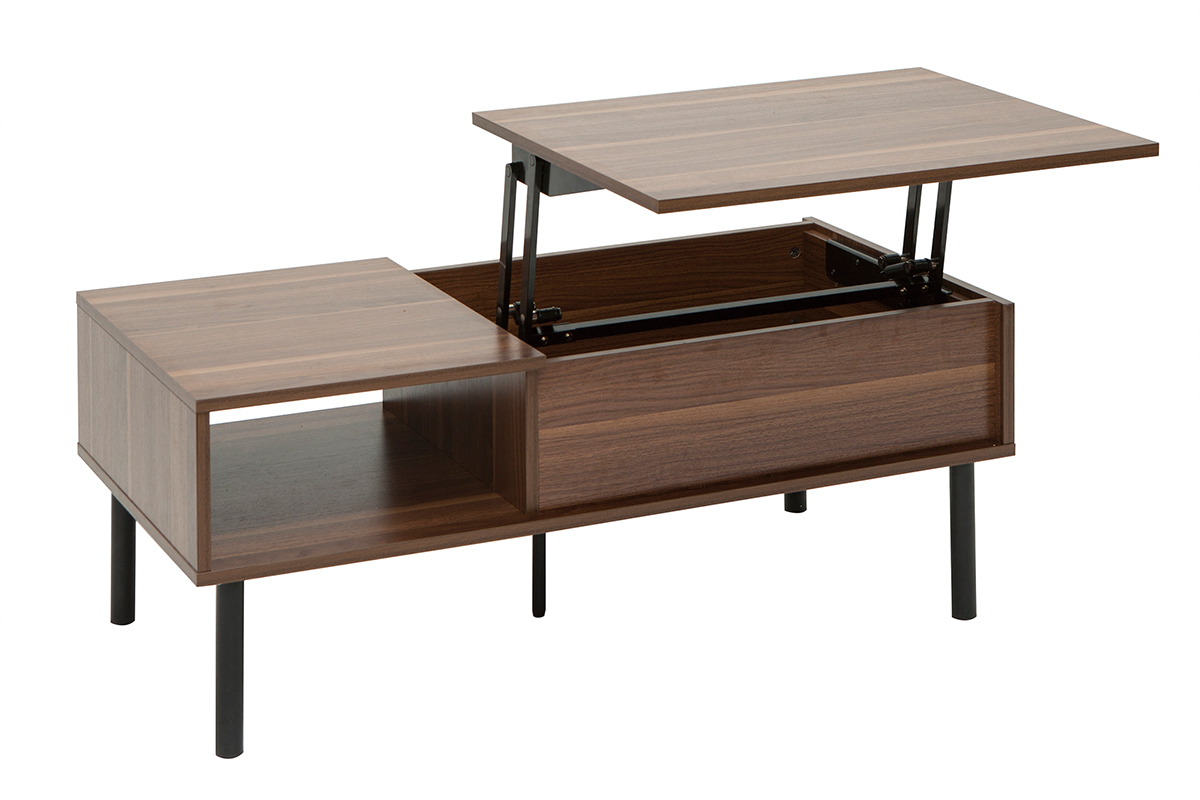 Tavolino da salotto alzabile in legno scuro e metallo L100 cm KANE