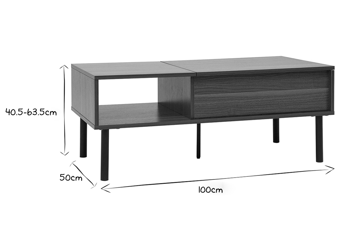 Tavolino da salotto alzabile in legno scuro e metallo L100 cm KANE