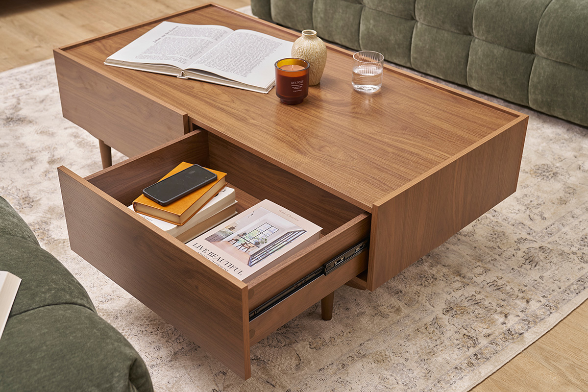 Tavolino da salotto con cassetti in legno scuro L120 cm SANAA