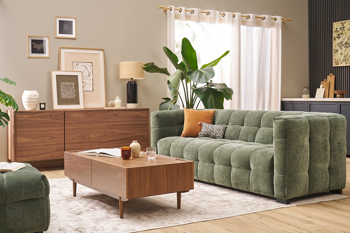 Tavolino da salotto con cassetti in legno scuro L120 cm SANAA