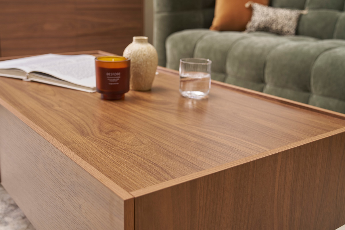 Tavolino da salotto con cassetti in legno scuro L120 cm SANAA