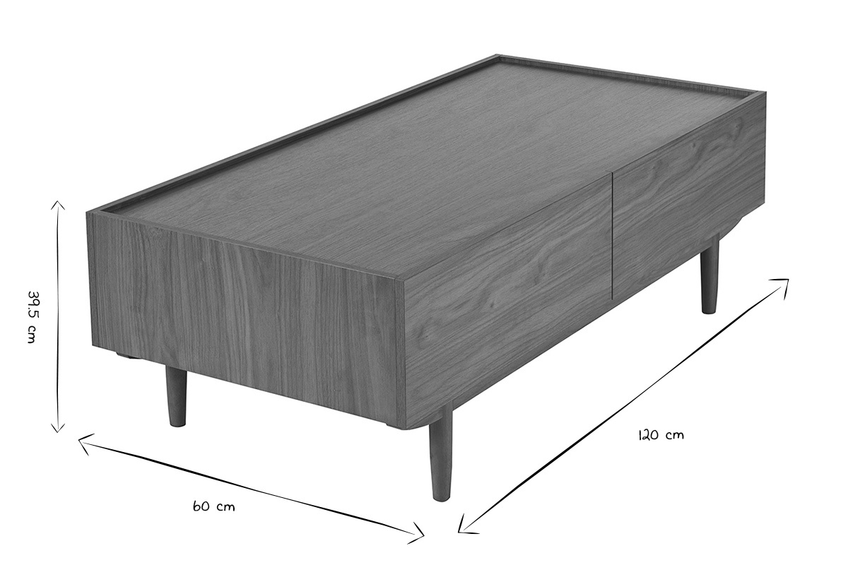 Tavolino da salotto con cassetti in legno scuro L120 cm SANAA