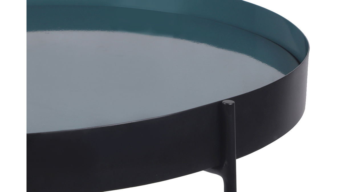 Tavolino da salotto con piano reversibile blu anatra / nero SATEEN