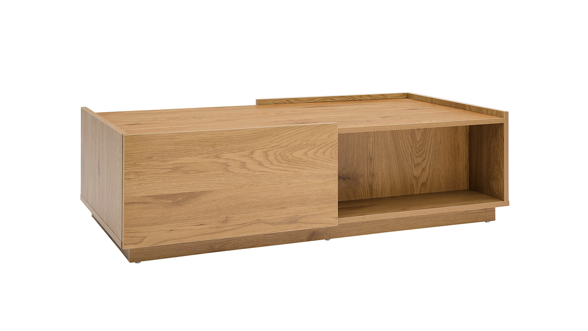 Tavolino da salotto con ripiani finitura legno chiaro rovere 2 cassetti L120 cm MADERO