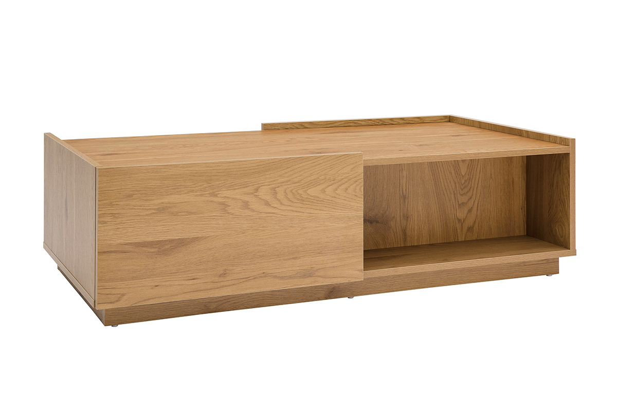 Tavolino da salotto con ripiani finitura legno chiaro rovere 2 cassetti L120 cm MADERO