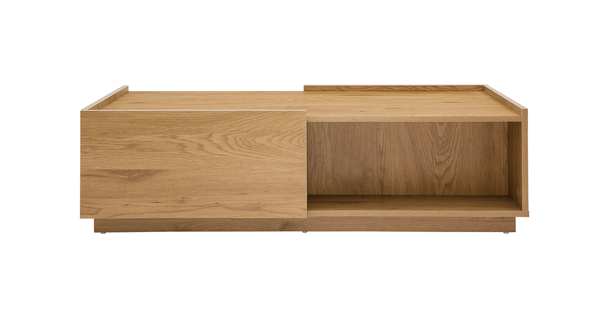 Tavolino da salotto con ripiani finitura legno chiaro rovere 2 cassetti L120 cm MADERO