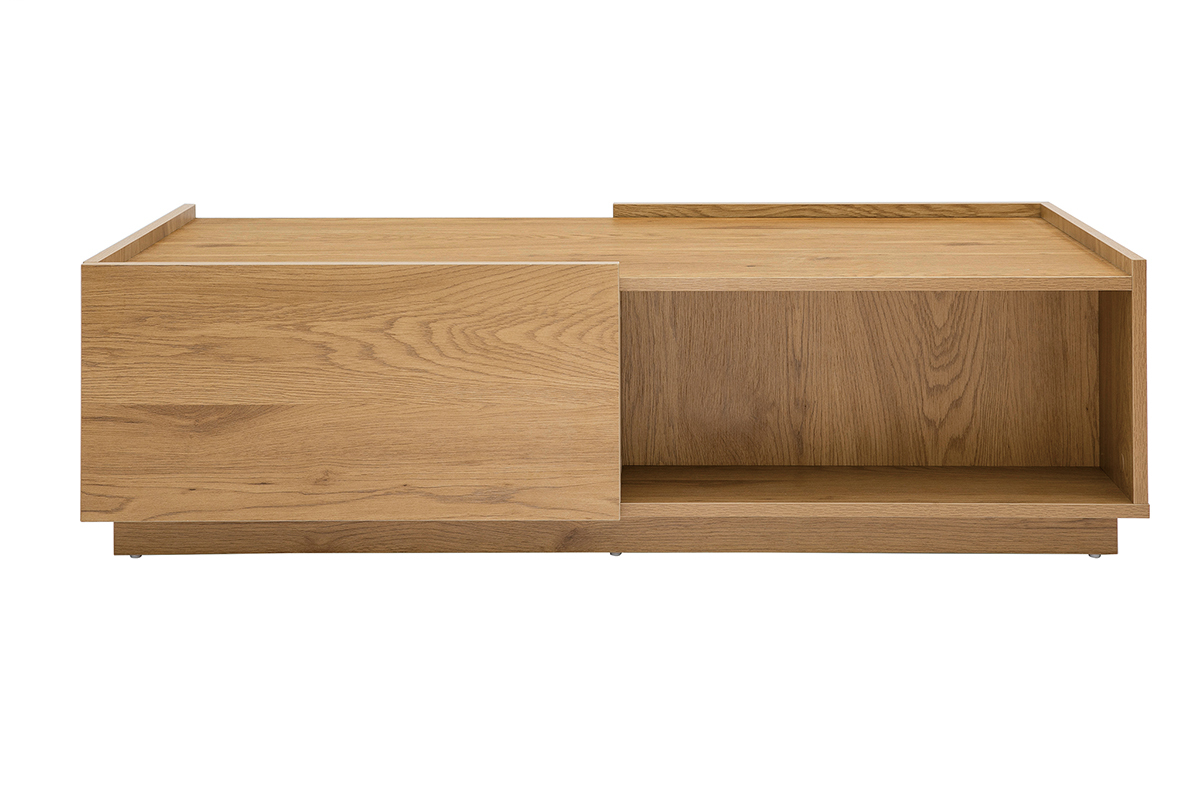 Tavolino da salotto con ripiani finitura legno chiaro rovere 2 cassetti L120 cm MADERO