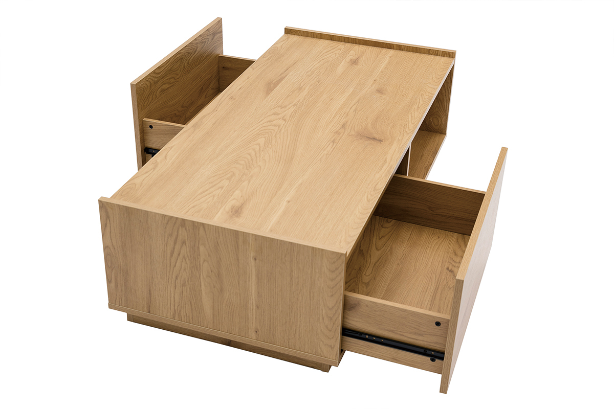 Tavolino da salotto con ripiani finitura legno chiaro rovere 2 cassetti L120 cm MADERO