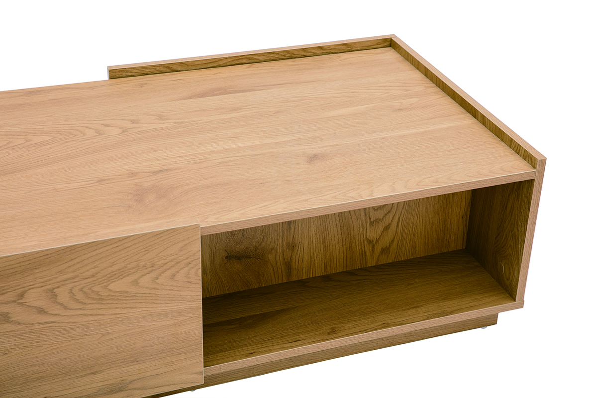 Tavolino da salotto con ripiani finitura legno chiaro rovere 2 cassetti L120 cm MADERO