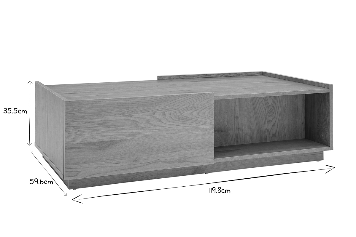 Tavolino da salotto con ripiani finitura legno chiaro rovere 2 cassetti L120 cm MADERO
