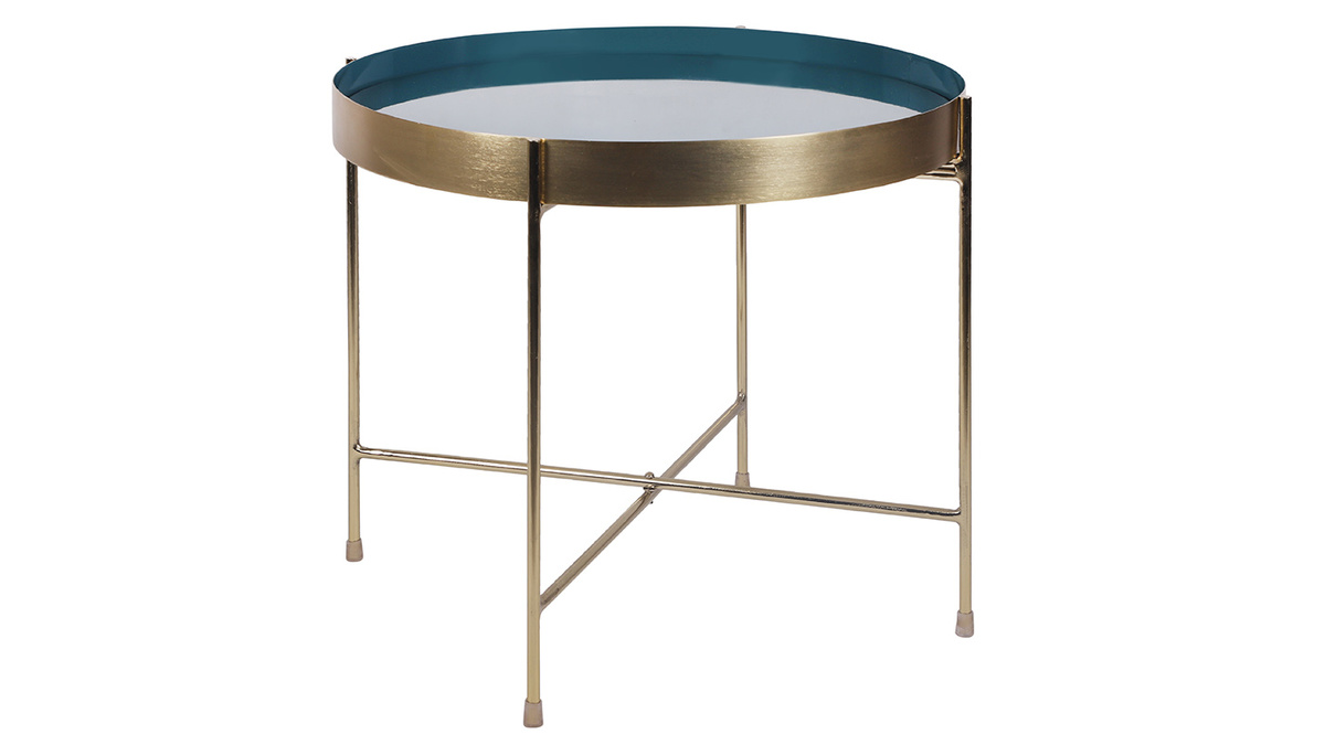 Tavolino da salotto con ripiano reversibile blu anatra / bianco SATEEN