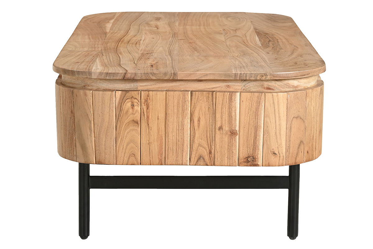 Tavolino da salotto con vani contenitori in legno massello e metallo nero 4 cassetti L115 cm NAPOLI