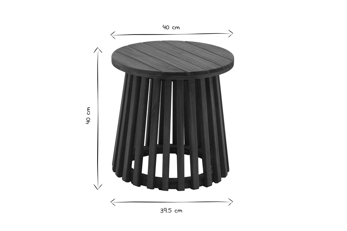 Tavolino da salotto da giardino rotondo in legno massello D40 cm - NASSAU