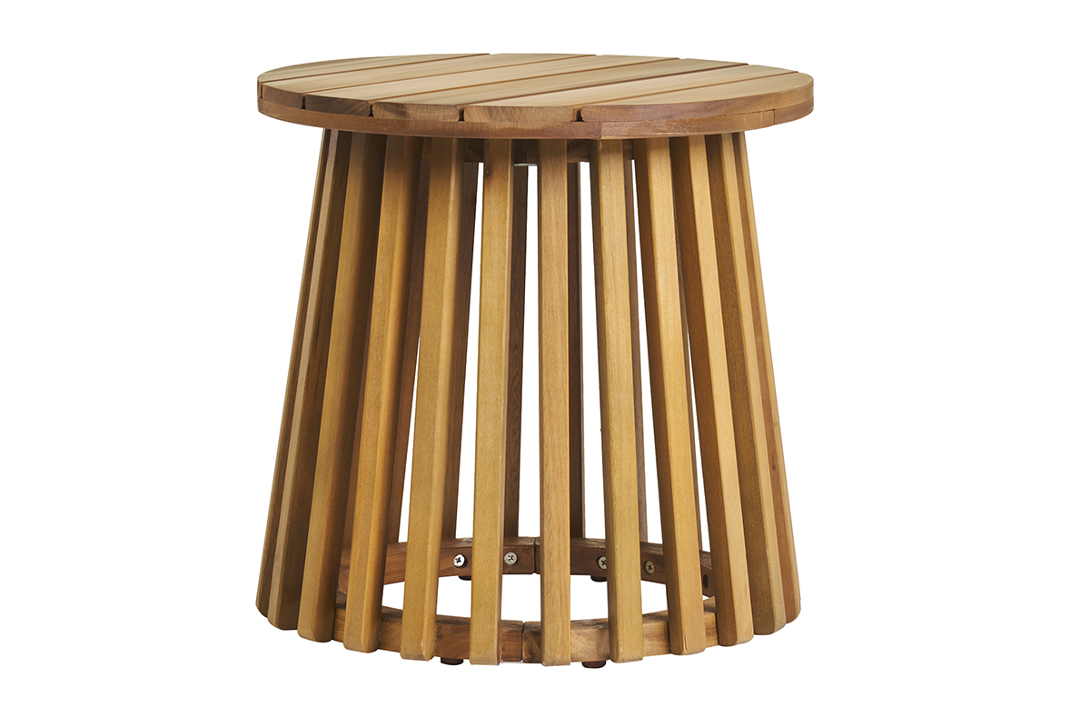 Tavolino da salotto da giardino rotondo in legno massello D40 cm - NASSAU