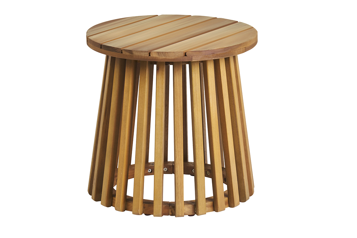 Tavolino da salotto da giardino rotondo in legno massello D40 cm - NASSAU