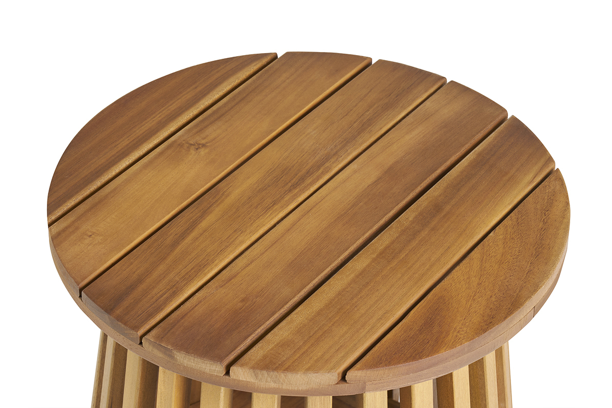 Tavolino da salotto da giardino rotondo in legno massello D40 cm - NASSAU